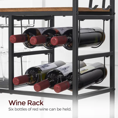 Miniatura 8 de MAHANCRIS Carrito de bar para el hogar, carrito de servicio de 3 niveles con ruedas y asa, carrito de bebidas con estante para vino y soportes