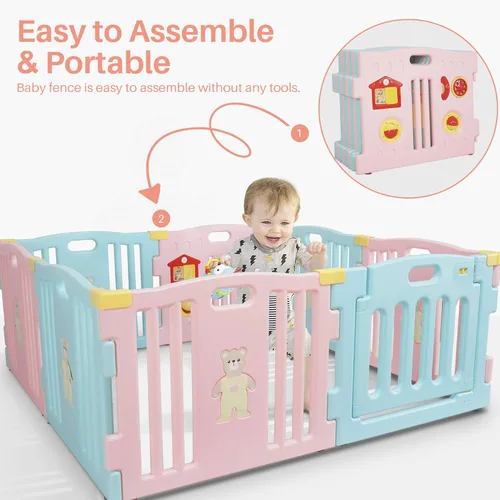 Miniatura 4 de Kidzone Corralito Interactivo para Bebés de 8 Paneles Patio de Juegos con Puerta de Seguridad Centro de Juegos para Niños Corralito de Actividades