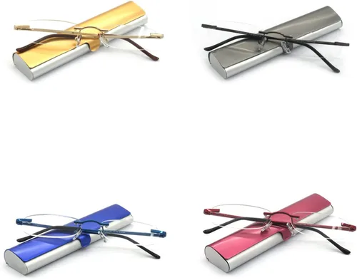 Miniatura 12 de Paquete de 4 lentes de lectura sin montura de metal con bisagra de resorte, funda delgada para hombres y mujeres