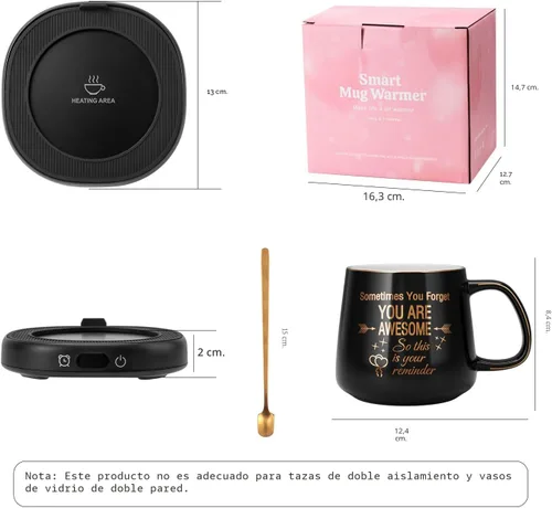 Miniatura 9 de Juego de Taza de Café Calentador y Eres Increíble, Calentador de Tazas Eléctrico para Escritorio, Calentador de Bebidas con 4 Ajustes