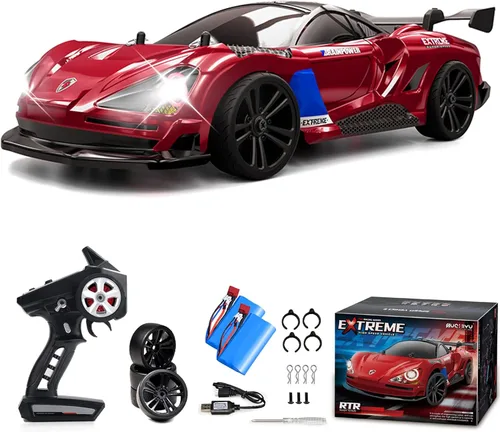 Miniatura 9 de Coches de deriva a control remoto, 1/16 rojo a la deriva RC Car 4WD 2.4GHz Auto de control remoto de alta velocidad deportivo de carreras con luces
