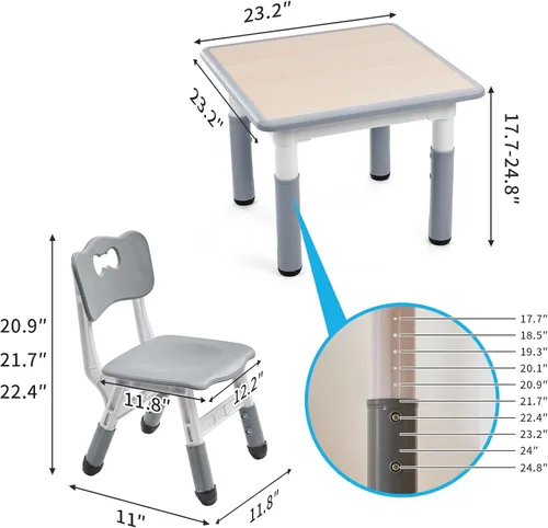 Miniatura 7 de UNICOO - Juego de mesa y sillas de estudio de tres piezas para niños de 23 x 23 pulgadas, escritorio artístico de plástico para niños de altura Tapa