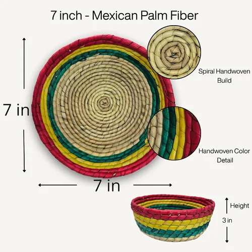 Miniatura 3 de Jacq & Jürgen - Cestas de palma tejidas a mano, paquete de 3 unidades, multicolor, paquete de tamaño mediano, tortillero mexicano tradicional