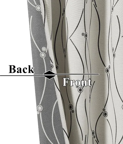 Miniatura 4 de Joywell Cortinas jacquard con ojales para sala de estar, 108 pulgadas de largo, línea ondulada negra con patrón de puntos, cortinas bordadas