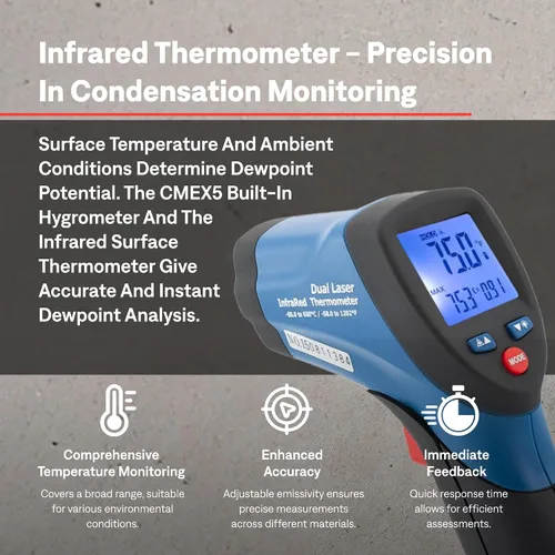 Miniatura 5 de Tramex Kit de instalación de pisos FINSK Medidor digital CMEX5, termómetro de superficie infrarroja y sonda de pasador de alta resistencia
