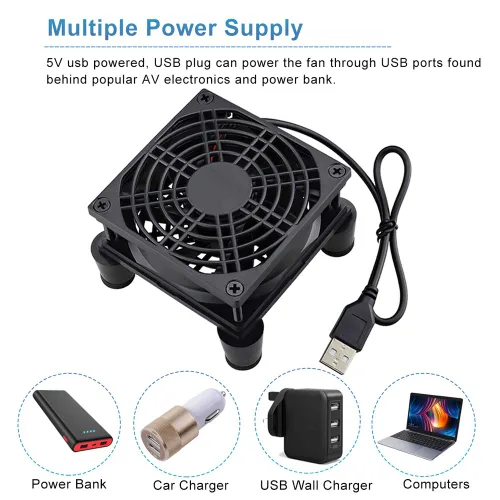 Miniatura 3 de GDSTIME Enfriador de ventilador de enrutador pequeño de 3.150 in con controlador de 3 velocidades L/M/H, CC 5V USB alimentado por USB, ventiladores