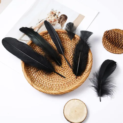 Miniatura 5 de Larryhot Black Craft Feathers - 240 plumas naturales mixtas de 6 estilos para bodas, fiestas en casa, suministros de atrapasueños y manualidades