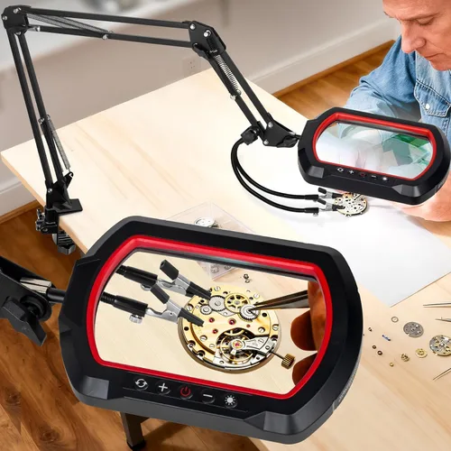 Miniatura 10 de Lupa de 12 veces con luz y soporte, brazo oscilante de 3 secciones ultradelgado, lupa iluminada para manos que ayudan, lámpara de escritorio LED