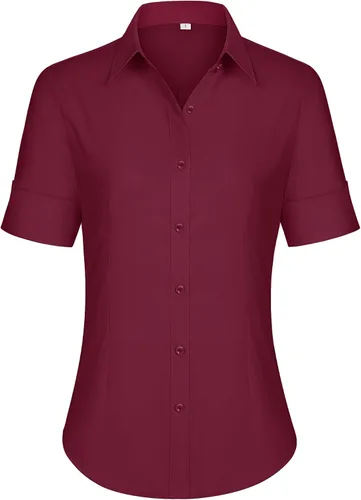 Miniatura 9 de siliteelon Camisas de vestir de manga corta con botones para mujer, camisas de algodón con botones para mujer, blusa ajustada de manga 3/4