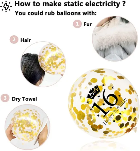 Miniatura 4 de Decoraciones de fiesta de cumpleaños número 16 para hombres y mujeres, negro y dorado, cartel de feliz cumpleaños negro y dorado, globos de feliz