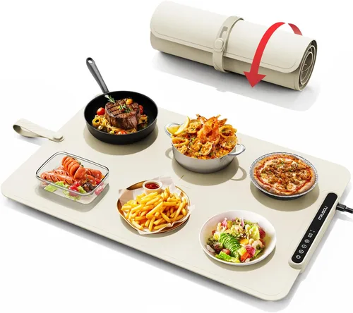 Tapete Calentador para Alimentos, iTRUSOU Bandeja Calentadora Eléctrica Calor Continuo 99H, 7 Configuraciones de Temperatura, Calentamiento Beige