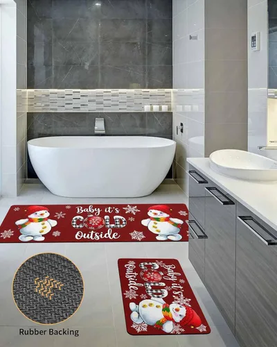 Miniatura 5 de Tapete de baño de muñeco de nieve rojo para bañera, antideslizante, de secado rápido y absorbente, tierra de diatomeas, fregadero, dormitorio