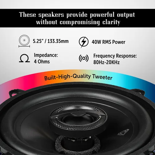 Miniatura 3 de BLACK DIAMOND DIA-525.2 - Altavoces coaxiales de 2 vías para automóvil de 5.25 pulgadas, 40 W RMS / 120 W máximo, 4 ohmios, tweeters de cúpula PEI