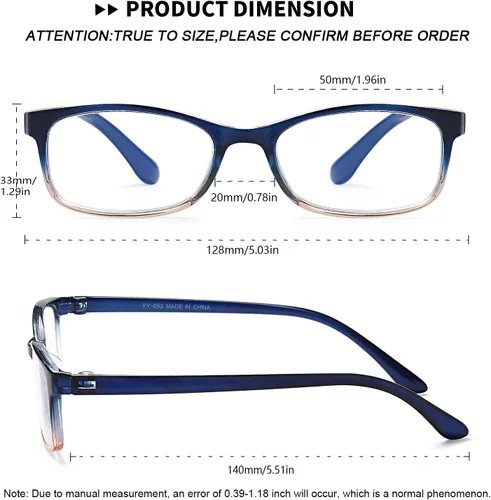 Miniatura 3 de EYEURL Lentes de lectura con bloqueo de luz azul, 0.00 lectores de computadora para mujeres y hombres, marco rectangular ligero TR90 antifatiga
