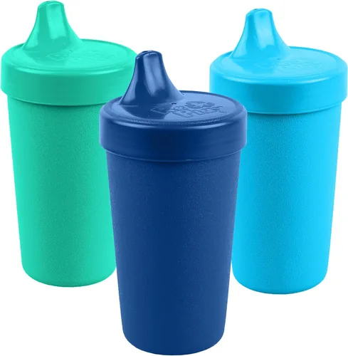 Re-Play - Vasos de 10 onzas, hechos en EE.UU. Vasos antiderrames para la alimentación de bebés, niñas y niños pequeños, en color azul marino, agua y