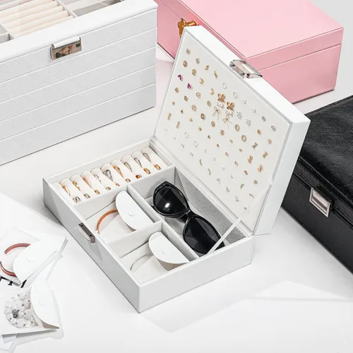Miniatura 3 de Joyero organizador para mujeres y niñas, caja de joyería mejorada con 8 bolsas adicionales libres de deslustre, contenedor de almacenamiento