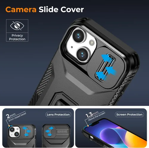 Miniatura 3 de Funda HakkTaoo para iPhone 13/iPhone 14 de 6.1 Pulgadas con Funda Deslizante para Cámara + Protector de Pantalla (2 Paquetes), Funda Protectora a