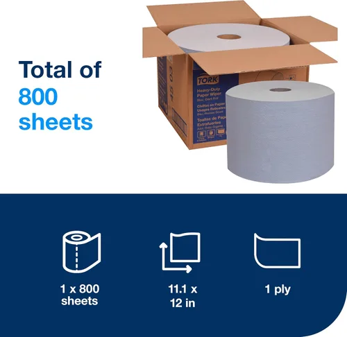 Miniatura 2 de Tork Limpiaparabrisas de papel industrial resistente azul W1, rollo gigante, 450304
