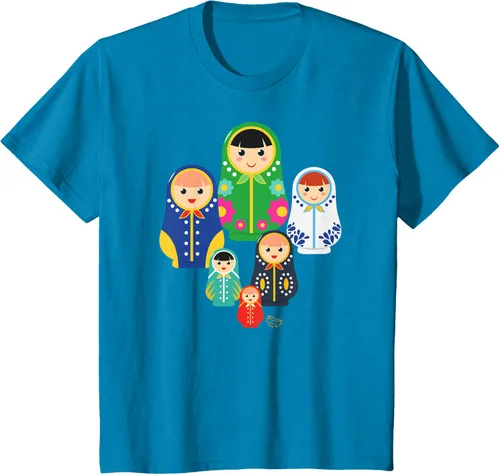 Miniatura 44 de Matryoshka Russian Nesting Dolls, Rusia - Camiseta de regalo, Azul / Patchwork, S