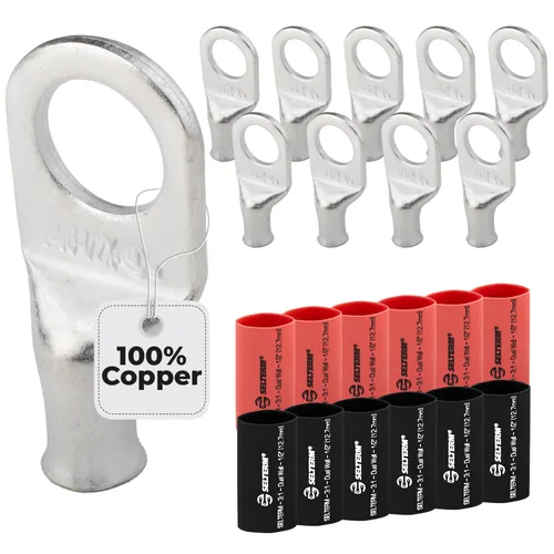 Miniatura 50 de SELTERM 5 piezas terminales de cable de cobre estañado 1/0 AWG perno de 1/2", extremos de cable de batería, terminales de anillo, conectores
