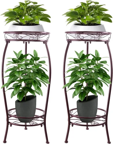 Miniatura 10 de Paquete de 2 Soportes para Plantas de Interior, 27.1 pulgadas, Soporte de Metal para Macetas de 2 Niveles para Exteriores, Soporte Alto para Plantas