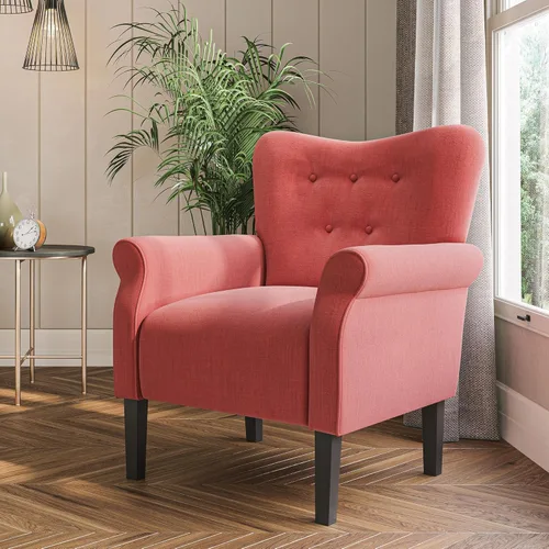 Miniatura 2 de BELLEZE Silla decorativa moderna, sillón de respaldo alto, sillón lateral tapizado estilo ala, sofá individual acolchado con patas de madera