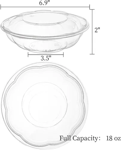 Miniatura 2 de Paquete de 50 cuencos de ensalada de plástico con tapas, recipiente desechable de 18 onzas para ensalada para el almuerzo, cuencos transparentes