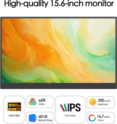 Miniatura 2 de Monitor portátil de 15.6 pulgadas, ultra delgado, Full HD, 1080p, IPS, monitor de viaje, USB-C Plug & Play, segunda pantalla HDMI para laptop, Mac