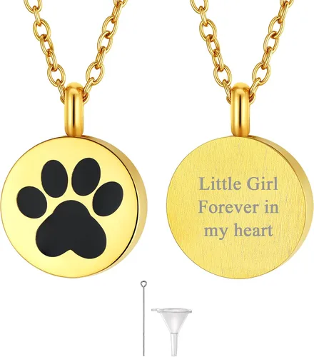 Miniatura 58 de FindChic Collares personalizados con urna para cenizas, barra vertical, gato, luna, reloj de arena, garra de perro, acero inoxidable, chapado en oro