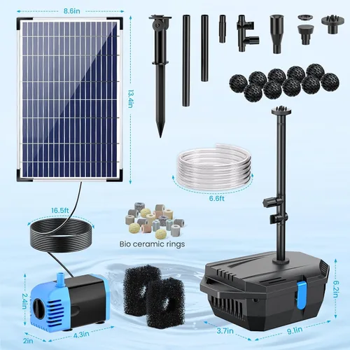 Miniatura 7 de POPOSOAP Pond Filter with 12W Solar Fountain Pump, Solar Pond Filter with 160GPH Pump & Fountain Kit, Outdoor Filter Box with 6.6FT PVC Tubing