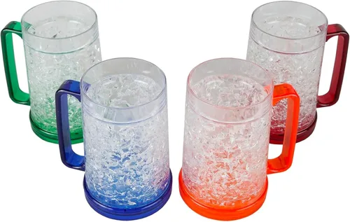 Lily's Home Juego de 4 tazas acrílicas rellenas de gel de doble pared de 16 onzas, ideales como vasos de moda antigua en barbacoas y fiestas,