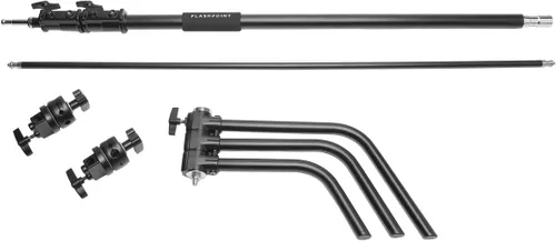 Miniatura 2 de Flashpoint Kit de soporte de luz C de 10.5 pies sobre base de tortuga con columna elevadora cargada por resorte de dos niveles, brazo de agarre