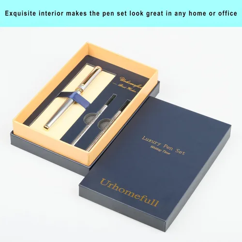 Miniatura 4 de Impresionante bolígrafo de lujo con borde dorado de 24 quilates, punta suiza con recambios de tinta negra, regalo perfecto para hombres y mujeres