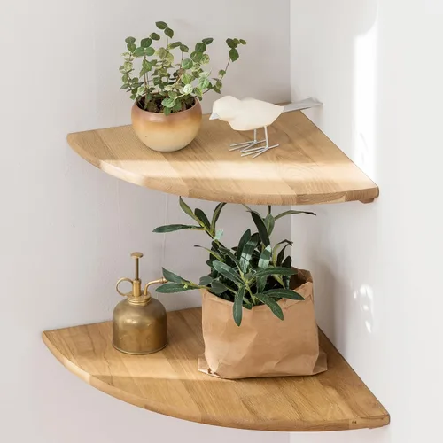 Miniatura 14 de Estante Esquinero, Estante Esquinero Flotante de Madera de Roble Macizo de 7 pulgadas Montaje en Pared Extremo Redondo Estantes Flotantes