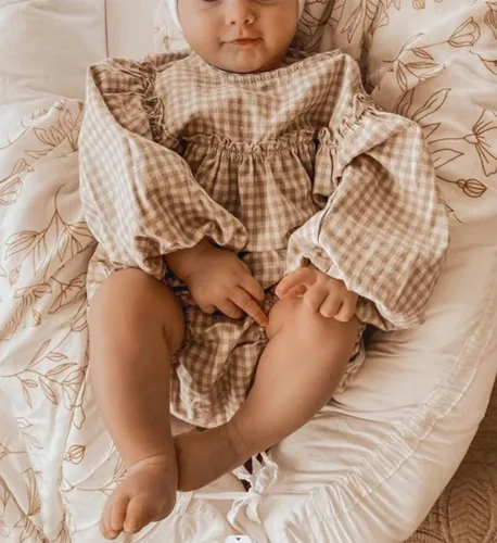 Miniatura 3 de Douhoow Mameluco a cuadros para bebé niña, sudadera con volantes, ropa para festivales de otoño e invierno con diadema