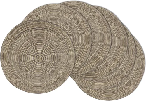 Miniatura 17 de Juego de 6 manteles individuales redondos trenzados, lavables, antideslizantes, para cocina, comedor, 15 pulgadas, resistentes al calor, tela Beige