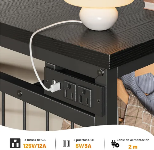 Miniatura 6 de EnHomee Cómoda de 49.2" de ancho para dormitorio con perchero colgante, 6 cajones, cómoda con luces LED y estación de carga, aparadores de tela