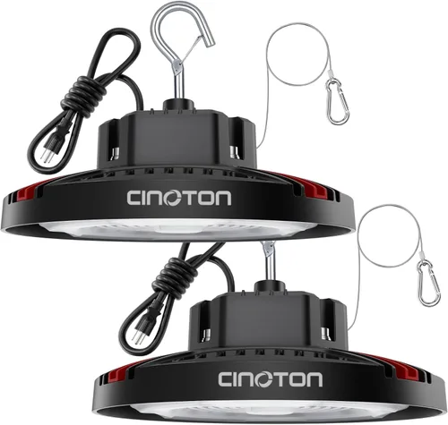 Miniatura 14 de CINOTON Luz LED UFO de Bahía Alta de 100W, Luces LED de Aluminio para Tienda con 15000LM, Iluminación de Bahía Comercial de 5000K para Almacén