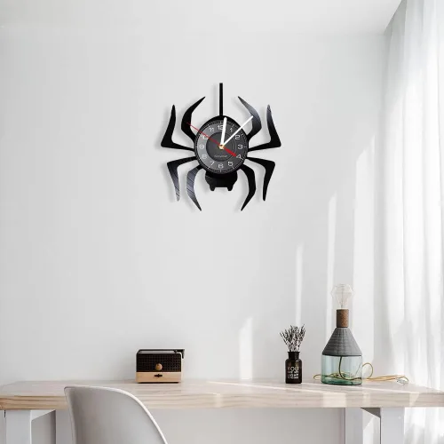 Miniatura 9 de Reloj de pared LED de araña negra de 12 pulgadas con 7 colores cambiantes, tarántula silenciosa, cuarzo, sin tictac, reloj de pared, moderno