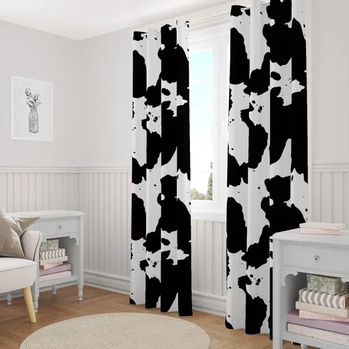 Miniatura 3 de Tritard Cortinas de oscurecimiento de habitación con estampado de vaca, 2 paneles con ojales, diseño de animales occidentales, color blanco y negro
