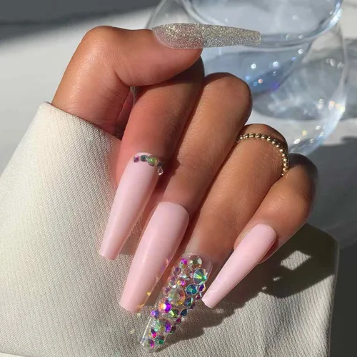 Miniatura 10 de GOLD VIBES - Uñas a presión de Lavaa Beauty Punta dorada con purpurina degradada Ataúd extra largas Vibes de oro
