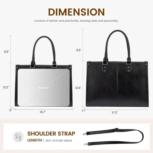 Miniatura 3 de LOVEVOOK Bolsa de mano para laptop para mujer, 15.6 pulgadas, de gran capacidad, de cuero vintage, impermeable, con bolso de mano, regalo ideal