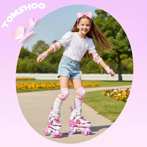 Miniatura 8 de TOMSHOO Patines de ruedas para niños y niñas de 3 a 5, 5 a 8, 6 a 12, 4 tamaños, patines ajustables con ruedas iluminadas, para regalo de cumpleaños