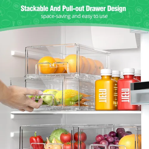 Miniatura 3 de damynuo Paquete de 2 cajones para refrigerador, organizadores de refrigerador, cajones de almacenamiento apilables, contenedores organizadores