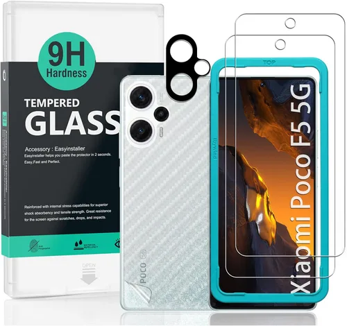 Ibywind Protector de pantalla para Xiaomi Poco F5 5G (6.67 pulgadas), paquete de 2 + 1 protector de lente de cámara + 1 película trasera, vidrio