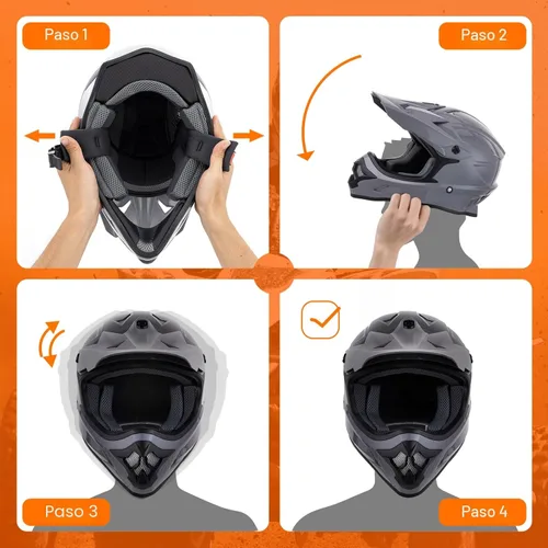 Miniatura 8 de OUMURS Casco de ATV Bicicleta de Tierra para Adultos con Gafas Guantes y Máscara Visera Solar Ajustable Casco de Motocicleta para Adultos Gris