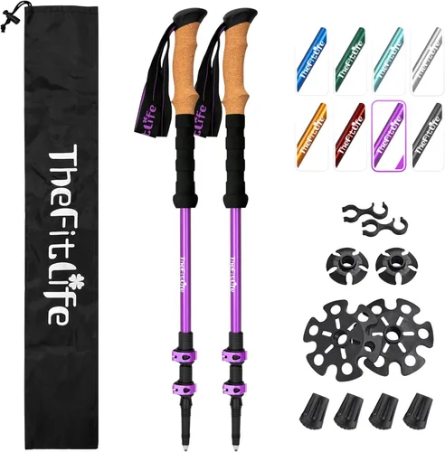 Miniatura 10 de TheFitLife Bastones de senderismo para senderismo y caminar, aluminio ligero 7075 con bloqueo de metal y agarre de corcho natural, bastones