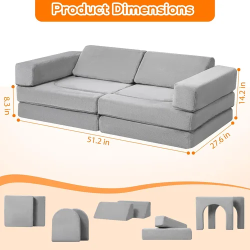 Miniatura 3 de MeMoreCool Sofá modular para niños, juego de sofá de escalada de espuma de 10 piezas para edades de 2 a 6 años, construcción creativa de fortalezas