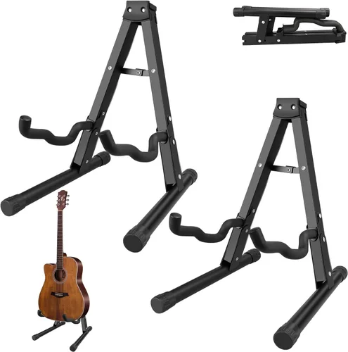 Miniatura 9 de DkOvn Paquete de 1/2/4 soportes para guitarra, soporte de guitarra plegable con marco en A con goma antideslizante y brazos de espuma, para guitarra