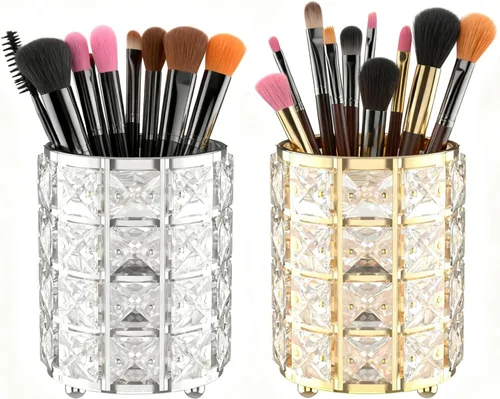 Miniatura 8 de LUGUNU - Organizador de brochas de maquillaje con cuentas de cristal, decoración de tocador, cepillos personalizados, caja de almacenamiento